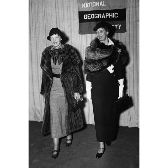 Eleanor Roosevelt And Amelia Earhart At The National Geographic Society Where Earhart Spoke History