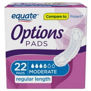 Equate Options Women's Incontinence Pads, Moderate Absorbency, Regular Length (22 Count)
