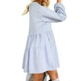 thumbnail image 2 of FANCYINN Long Sleeve Shift Tunic Dress Ruffle Swing Babydoll Juniors Mini Tiered Dress with Pockets Blue Pinstripe XL, 2 of 6