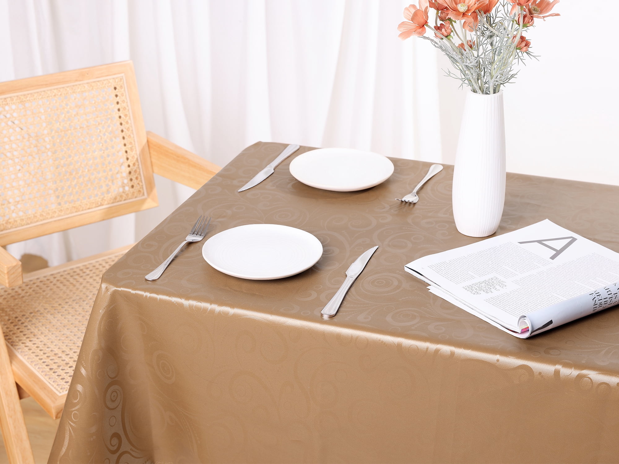 Unique Bargains Waterproof Vinyl Tablecloth, Wrinkle-Resistant Washable Table Cover Coffee 55x71inch