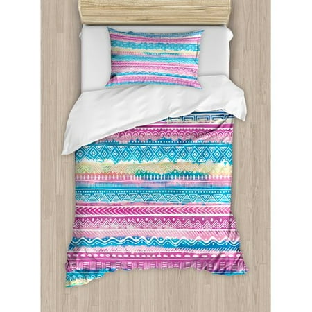 Ambesonne Tribal Tie Dye Effect Art Stripes Aquatic Theme Bohemian