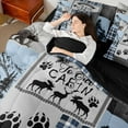 thumbnail image 5 of Homewish Western Wildlife Reindeer Bedding Comforter Set 7 Pieces, Blue Grey Plaid Full Bedding Set, Retro Rustic Cabin Reversible Fitted Sheet Flat Sheet, Lightweight Room Decor, 5 of 8