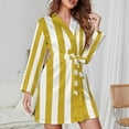 thumbnail image 3 of Aesthetic Sand Yellow And White Vertical Night Robe Long Sleeve V Neck Robe With Belt Women's Sleepwear Dresses, 3 of 9