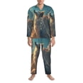 thumbnail image 3 of Salouo Starry Sky Cloud Wolf Print Button-Front Long Sleeve Pajama Set for Men, Soft 2Pjs Men's Long Sleeve Sleepwear-Large, 3 of 7