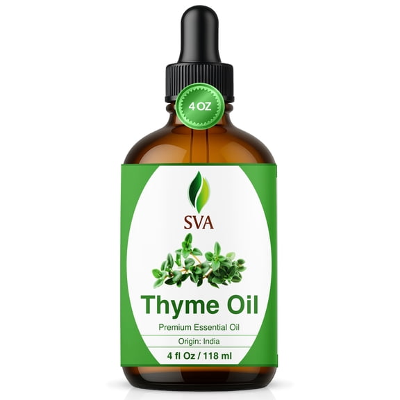 SVA Thyme Essential Oil – 4 Fl Oz – 100% Natural Thyme Oil - for Diffuser, Hair Care, Face, Skin Care, Aromatherapy, Scalp and Body Massage, Soap and Candle Making – with Dropper