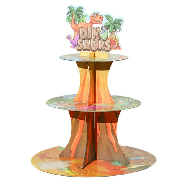 1 Set Cupcake Stand Stable Base DIY Installation Thicken Paper Architectural/Animal Tower Stand Display Food Grade 3-Tier Disposable Birthday Cake Stand Party Supplies