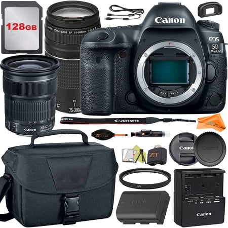 Canon EOS 5D Mark IV DSLR Camera with 24-105mm + 75-300mm Lens + 128GB Card + Case + ZeeTech Accessory Bundle (International Version)