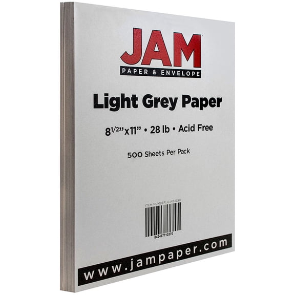 JAM Paper Matte Paper, 8.5 x 11, 28lb Light Grey, 500/Pack