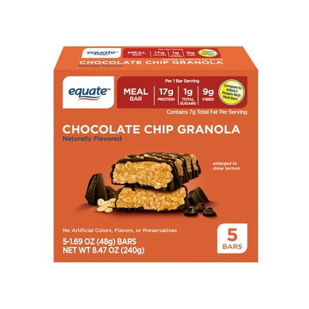 Equate Meal Bar, Chocolate Chip Granola, 5 Count