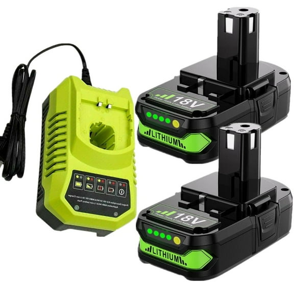2Pack P102 Replacement for Ryobi Battery 18V Lithium Ryobi Charger for Ryobi 18v Lithium Battery 18V ONE P108 P107 P104 P105 P102 P103 Tools Charger with 260051002 P117 P118 P113 BCL1418