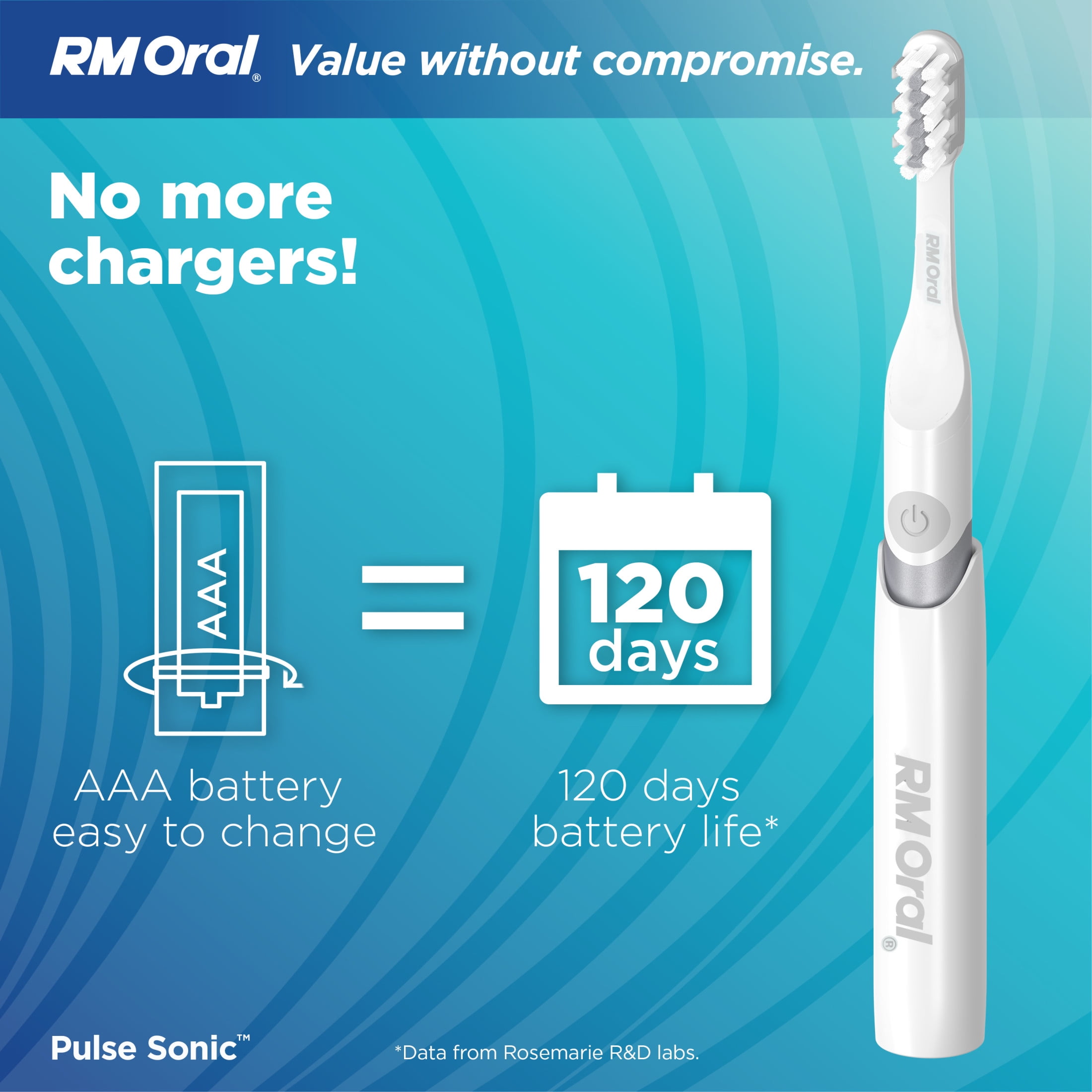 RM ORAL Pulse Sonic Powered Toothbrush, Metal Handle, Case, Soft - Silver