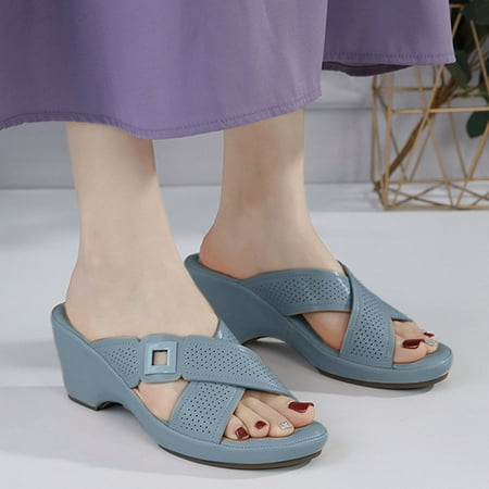 

XIAQUJ Women Sandals Fashion Summer New Pattern Simple Solid Wedge Heel Comfortable Non Slip Large Shoes Sandals for Women Blue 8(40)