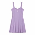 thumbnail image 6 of RoamHome Women Ribbed Knit Lace Trim Cami Nightgown, V Neck Button Front Mini Slip Dress for Home Loungewear, 6 of 6