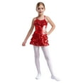 thumbnail image 2 of Yeahdor Robe Tutu de Danse Jazz Latine pour Adolescentes Justaucorps à Paillettes Combinaison de Gymnastique Rouge 14, 2 of 6