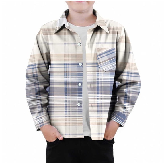BaoFuBaoMei Button down Tops for Boys Girls Back to School Plaid Long Cuffed Sleeve Shirt with Pockets Slim Collared Fall Outfits for School Daily Wear Outdoor
