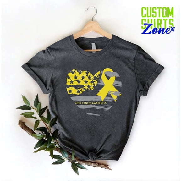 Tee Clo Bone Cancer Awareness T-Shirt Yellow Ribbon Sarcoma Fighter Family Support Tee, Full Size S-5XL