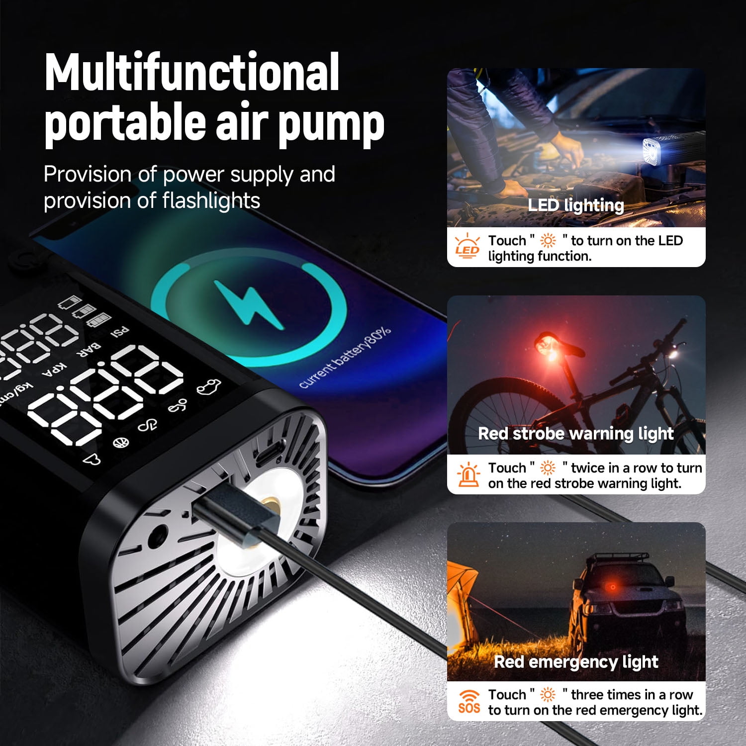 Cordless Air Compressor 150PSI, Fast 90-Second Tire Inflator with 6000mAh Battery, Digital Gauge, Dual Power Battery & 12V DC, LED Light, Portable Electric Air Pump for Car Tires, Bikes, Motorcycles
