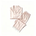 thumbnail image 5 of BaoFuBaoMei Satin Pajamas for Women Plus Size 2 Piece Short Sleeve Button up Lounge Set Collared Top and Pants Pjs Lace Trim Striped Sleepwear, 5 of 5