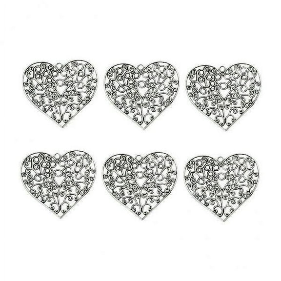 perfeclan 4x6 Pcs Tibetan Extra Large Filigree Heart Necklace Pendants Charms