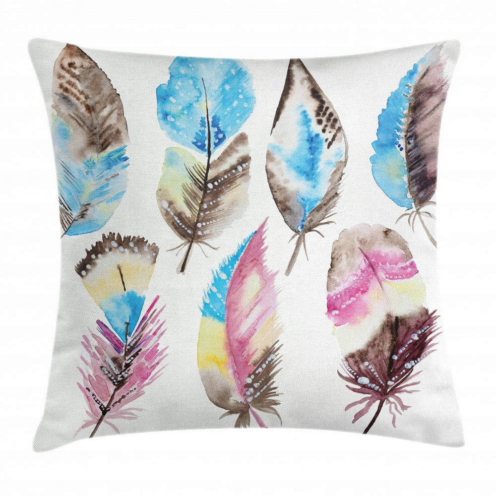 Feather Throw Pillow Cushion Cover, Abstract Feathers with Artistic