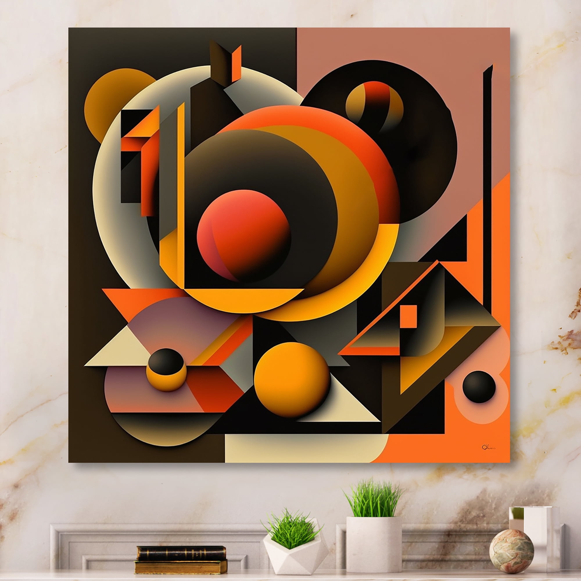 Designart Multicolor Geometric Orange Shapes I Canvas Wall Art