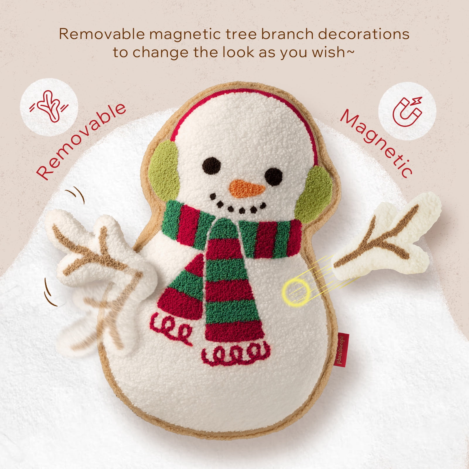 Phantoscope Christmas Series Decorative Gingerbread Earmuffs Snowman Polyester Decorative Pillow,white,18 x 12 inch