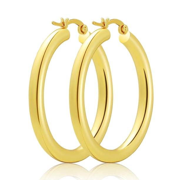 Pendientes de aro Oyoree chapados en oro de 18 quilates para mujer, 40 mm de diámetro