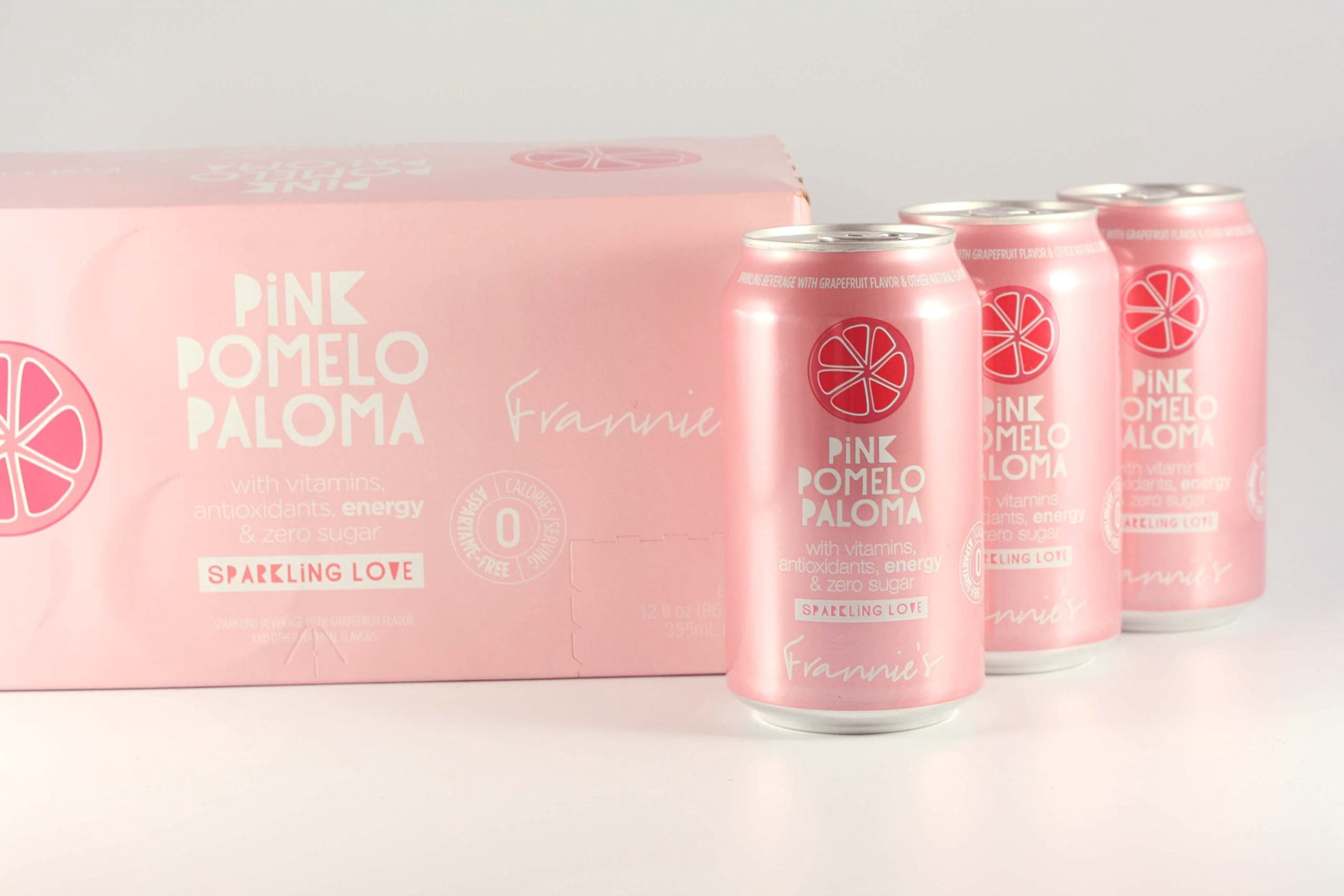 Frannies Sparkling Pink Pomelo Paloma, Protected With High-Density Foam, With Vitamins, Antioxidants, Energy, Zero Aspartame & No Sugar, 12 Oz. Cans Pack of 8 Cans