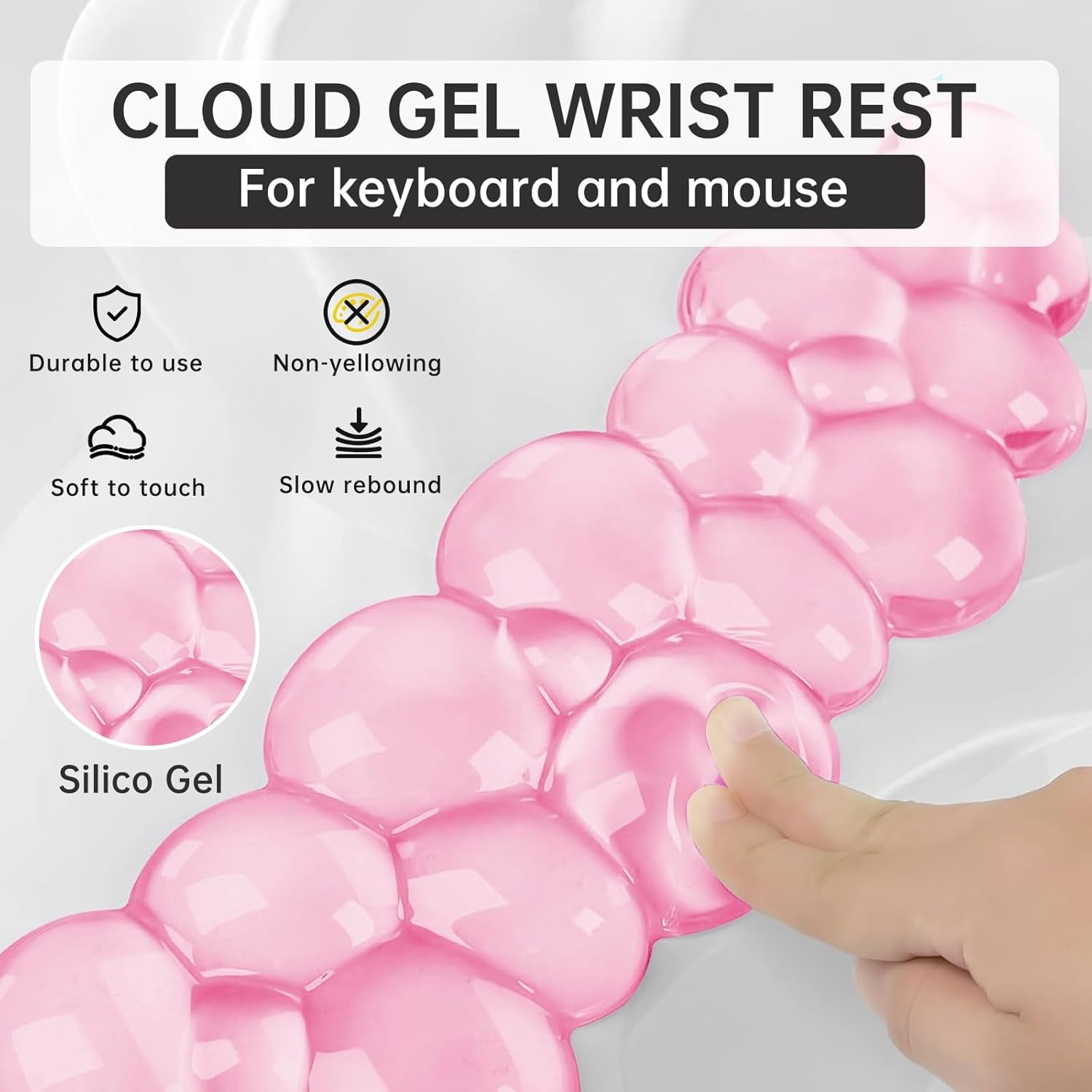 Mouse Pad with Wrist Rest, Soft Cloud Gel Keyboard Set Hand Support, Cute Non Slip Office Desk Accessories for Comfort/Pain Relief/PC Gaming/Computer/Laptop, (Pink Cloud)