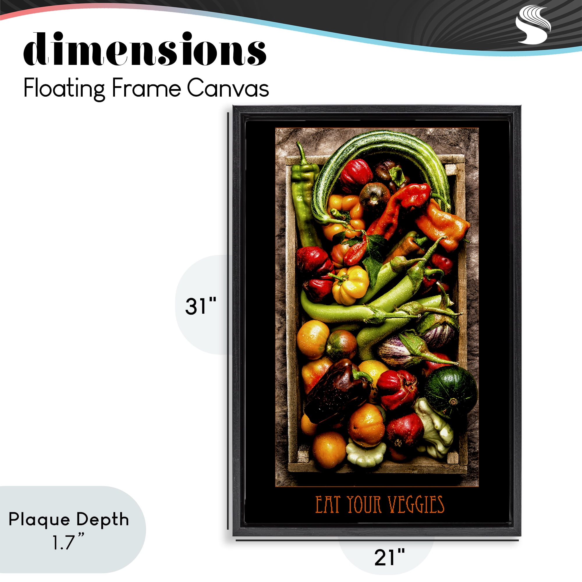 Stupell Industries Eat Your Veggies Vibrant Harvest Black Framed Floater Canvas Wall Art, design by Carl Kravats