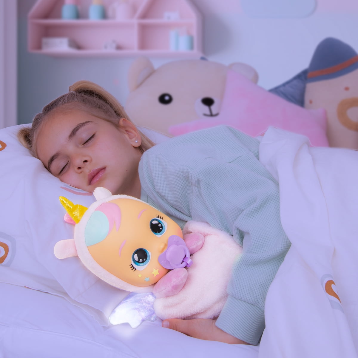 Cry Babies Goodnight Friends Luna & Poppy 11.8" Sleepy Time Baby Doll, light up wings, lullabies & baby sounds