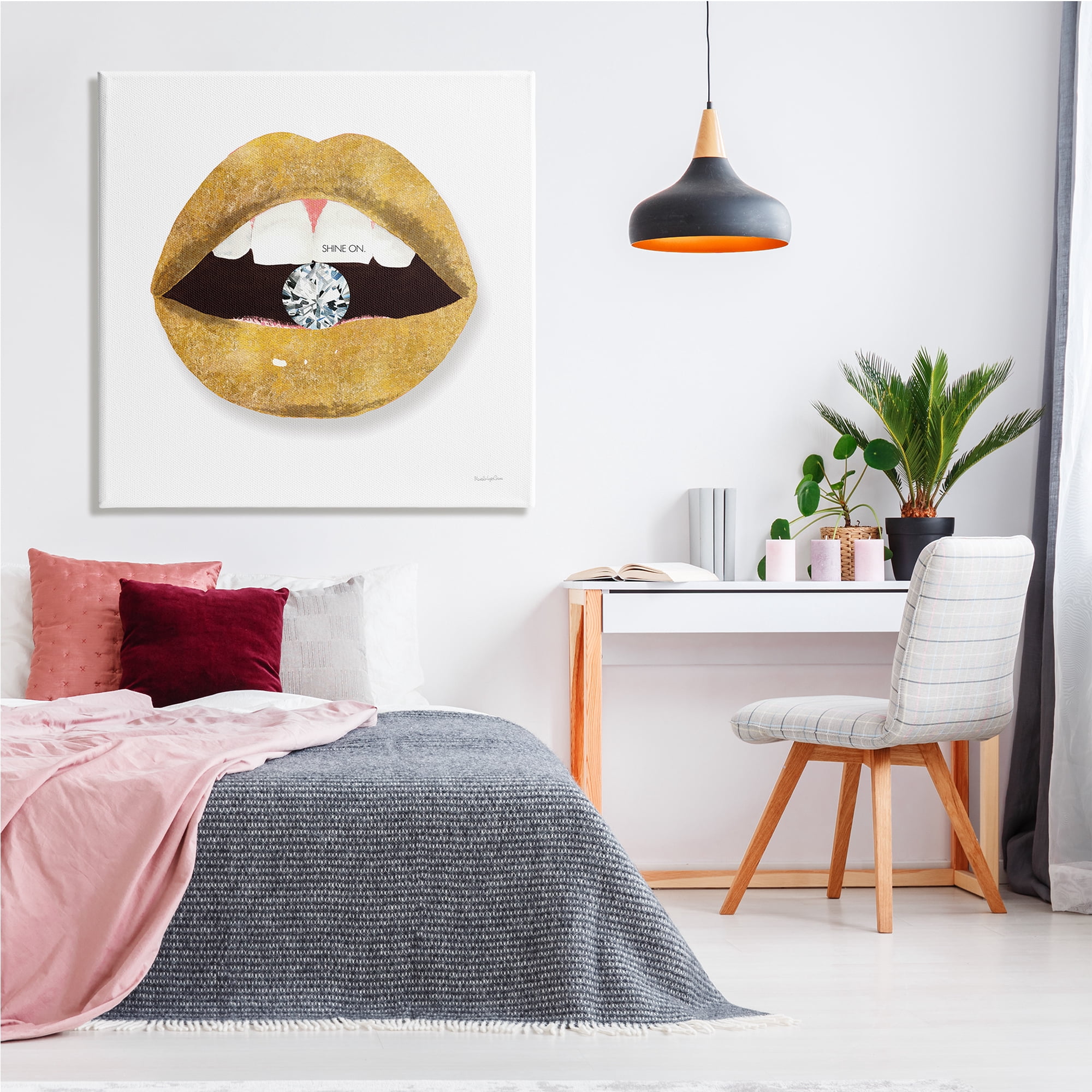 Stupell Indtries Shine On Sentiment Gold Lips Glam Diamond Bite,36 x 36,Design by Mercedes Lopez Charro