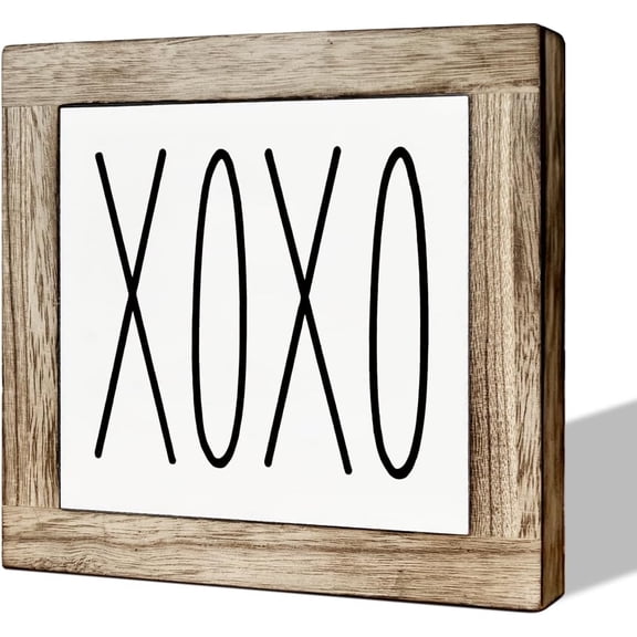 XOXO Wooden Box Sign - Farmhouse Rustic Tabletop Decor for Living Room, Bedroom, Coffee Bar, Valentines Day Home Decor