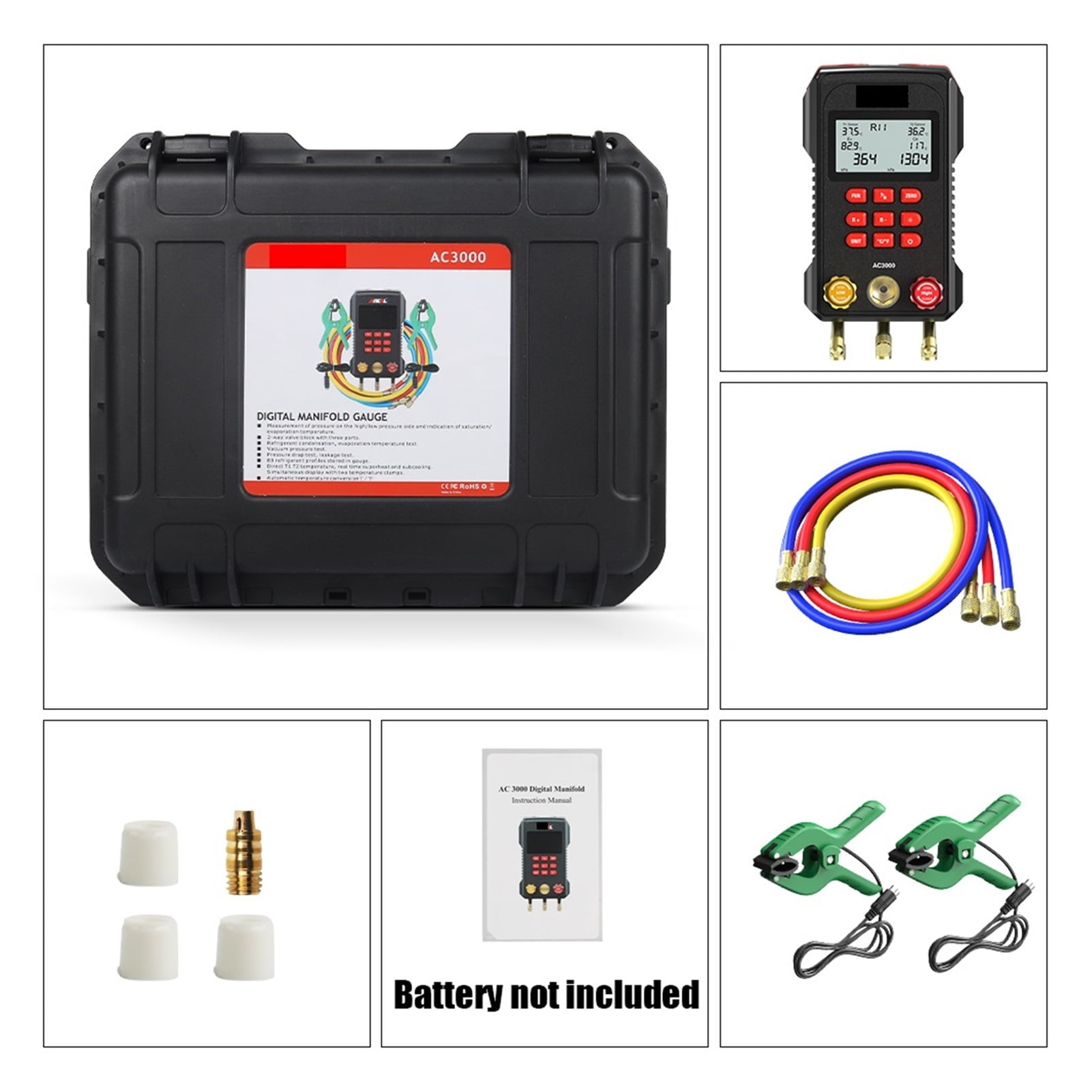 AC3000 Digital Manifold Meter Refrigeration Vacuum Gauge Digital Pressure Temperature Tester Air Conditioning Tools
