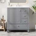 thumbnail image 3 of 30" Bathroom Vanity with Sink Combo, Modern Bathroom Storage Cabinet with 3 Drawers and 1 Soft Closing Door, Freestanding Solid Wood Bathroom Vanities, Grey, 3 of 10