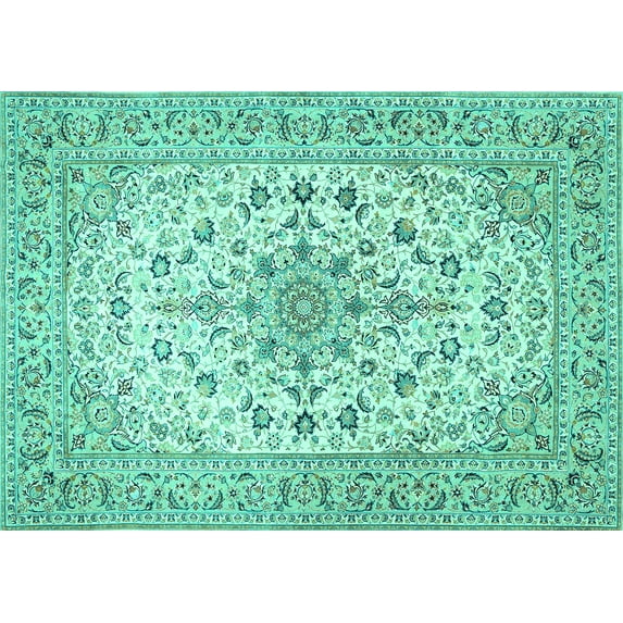 Ahgly Company Indoor Rectangle Medallion Turquoise Blue Traditional Area Rugs, 4' x 6'