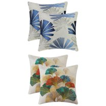 Unique Bargains 4 Pcs Leaves Pattern Throw Pillow Covers Blue/Flower-4