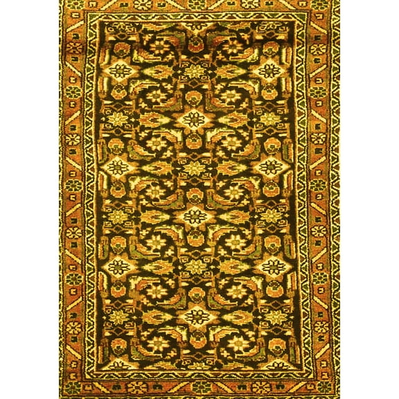 Ahgly Company Machine Washable Indoor Rectangle Persian Yellow Traditional Area Rugs, 5' x 7'