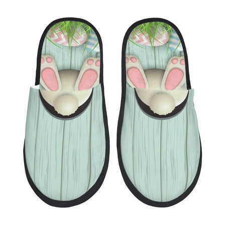 

Fuzoiu White Bunny Bottom And Easter Eggs Print Unisex Furry Slippers Plush Indoor Shoes Trendy House Slippers Anti-Skid EVA Sole House Shoes for Home Office and Travel -Medium