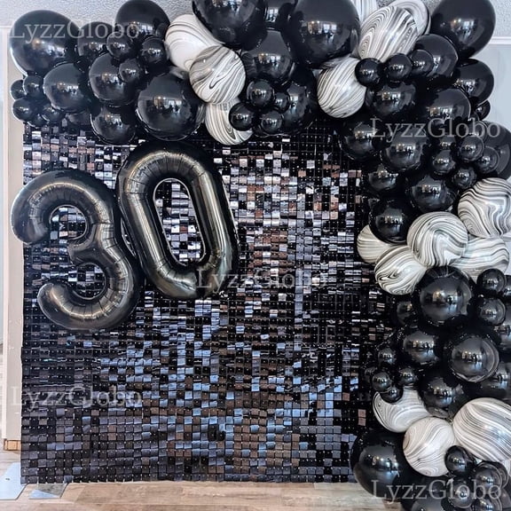 30PCS Black Shimmer Backdrop Wall Panels 5x6FT PVC Black Sequins Party Panel for Birthday Anniversary Wedding Decor Favor