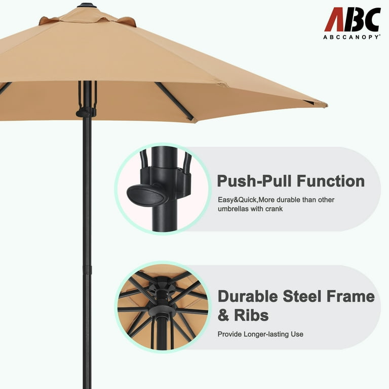 ABCCANOPY 7.5ft Market Patio Umbrella, Hand Push, Khaki photo 3