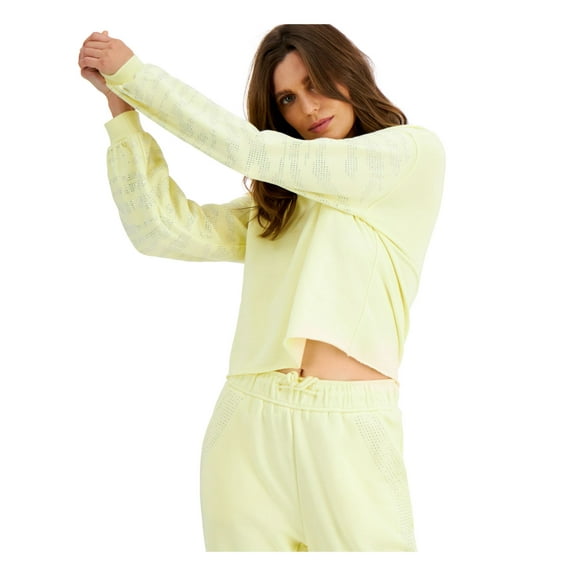 INC Womens Yellow Embellished Rhinestone Crewneck Long Sleeve Cropped Sweatshirt XL
