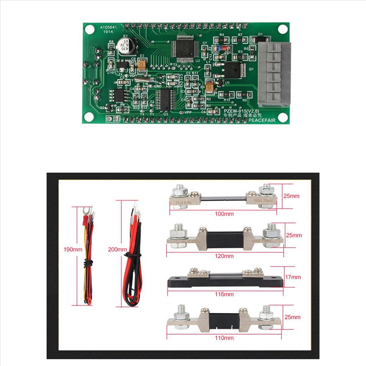 2X PZEM015 Digital DC 0-200V Voltage Current with 200A Shunt Car Battery Tester Voltage Meter Monitor 12V 24V 48V,2 x Battery Tester 2 x 200A Shunt,Black