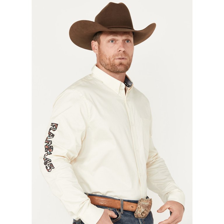 Rank 45 Men's 45&Reg; Solid Twill Logo Long Sleeve Button-Down Western  Shirt Cream X-Large