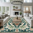 thumbnail image 4 of Area Rug for Living Room, Teal Green Boho Boho Non-Slip Indoor Large Carpet for Bedroom/Dining Room, Abstract Medieval Vintage Floral Washable Low-Profile Rectangle Floor Runner Rugs - 5 x 8 Ft, 4 of 7