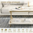 thumbnail image 4 of VECELO Rectangle Coffee Table with Storage Shelf, Modern X-Design Side Metal Frame for Living Room Office, White & Gold, 4 of 14