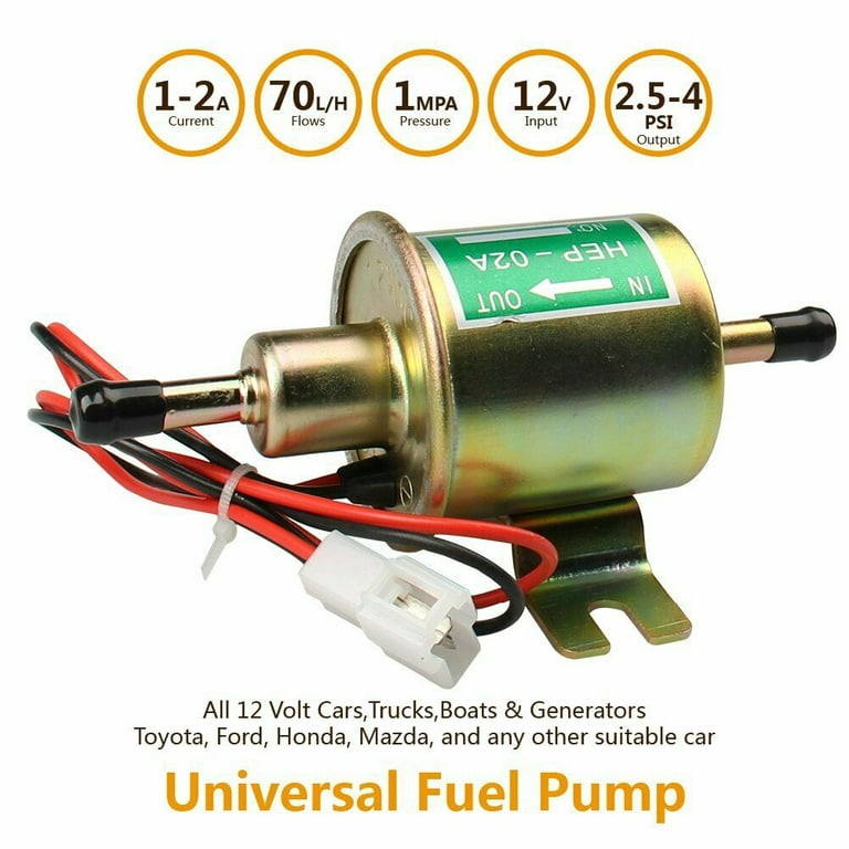 Electric Fuel Pump 12V Universal 2.5-4 PSI Inline Low Pressure Hep02a, Size: 8, Gold