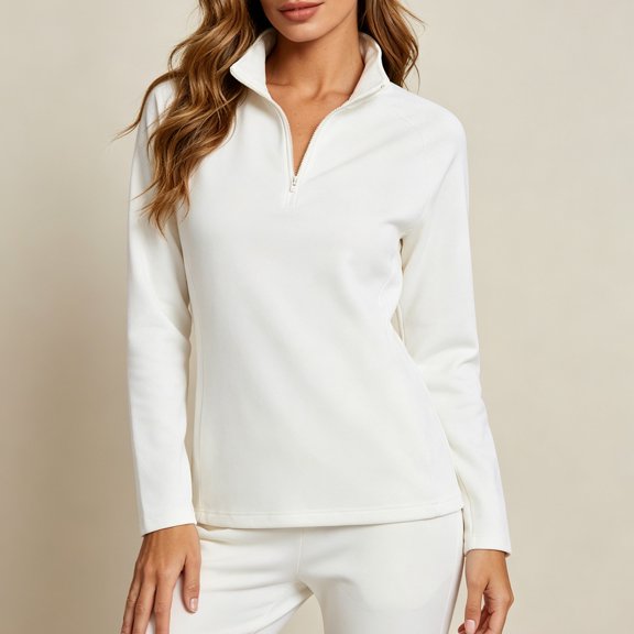 Bzdzmqm Womens Half Zip Running Shirts Long Sleeve Athletic Workout Tops Stand Collar Slim Fit Stretch Yoga Gym Activewear Casual Fall Winter Daily Wear Travel, White XL