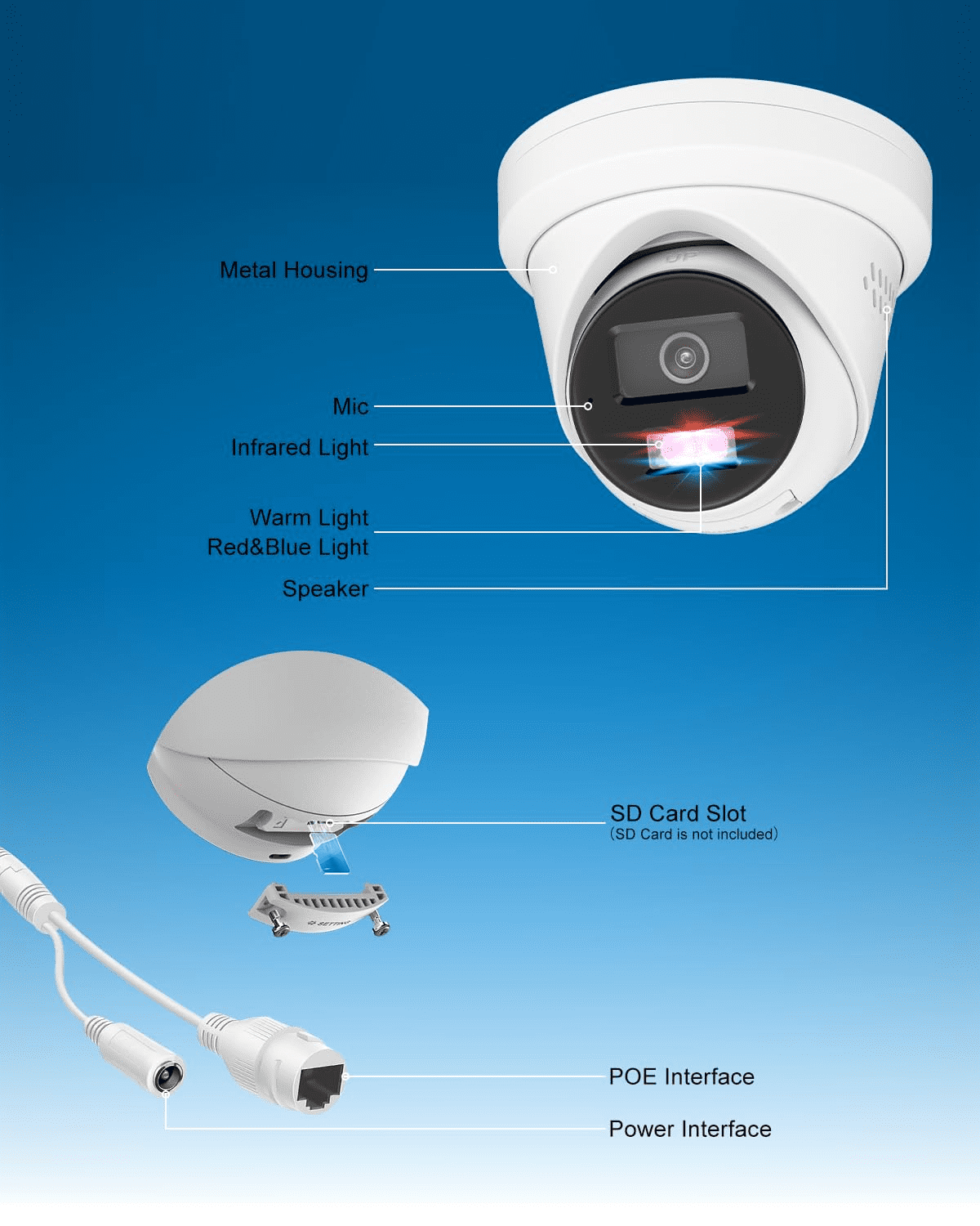 Anpviz 5MP Wired PoE IP Camera, Strobe Red & Blue Light and Audio Alarm, Metal Turret Security Camera Outdoor, Two Way Audio, Smart Dual Light, Human Vehicle Detection, IP67 (H Series)