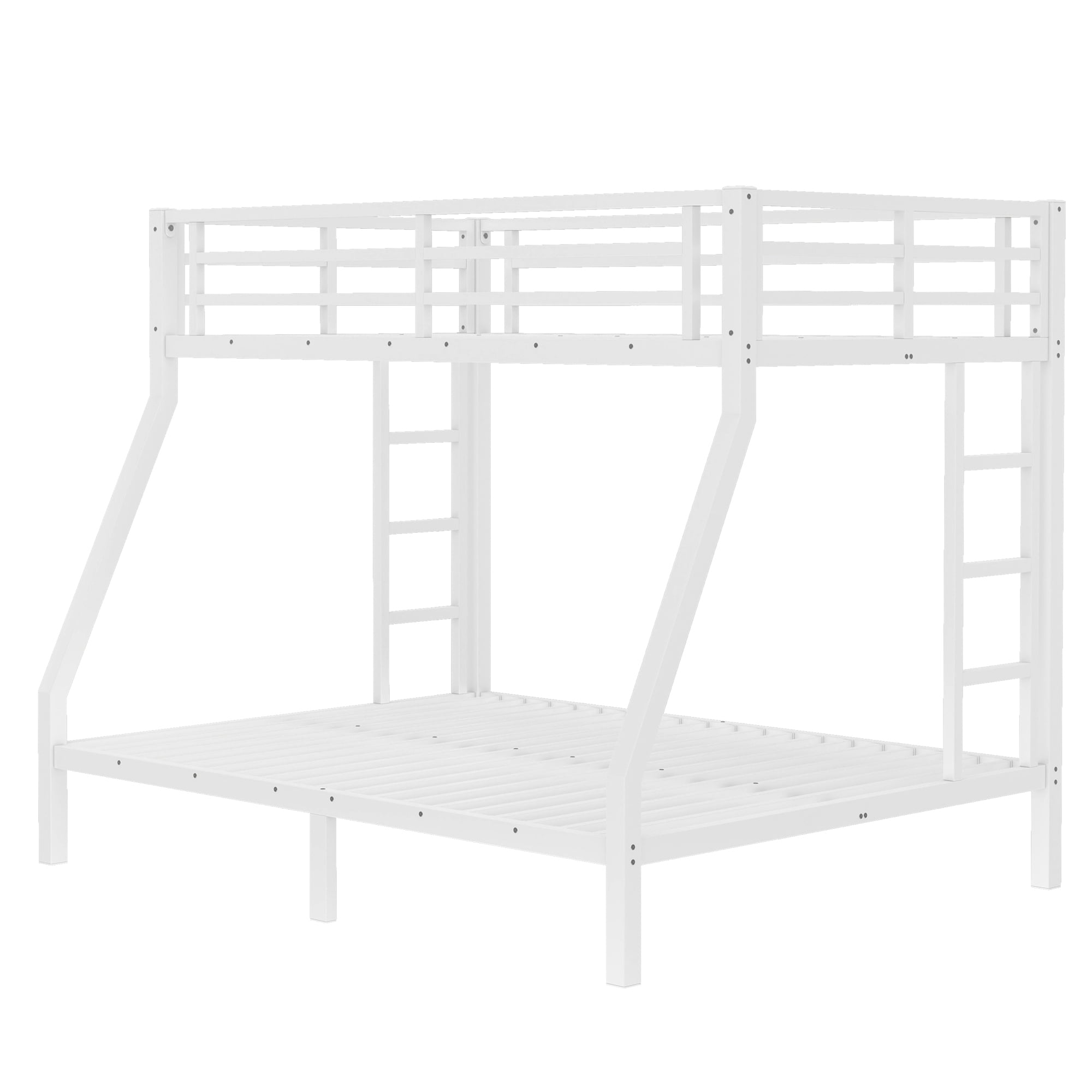 Miniyam Twin Over Full Metal Bunk Bed Frame with Guardrails and Ladder, Heavy-Duty Steel, Space-Saving Design, White